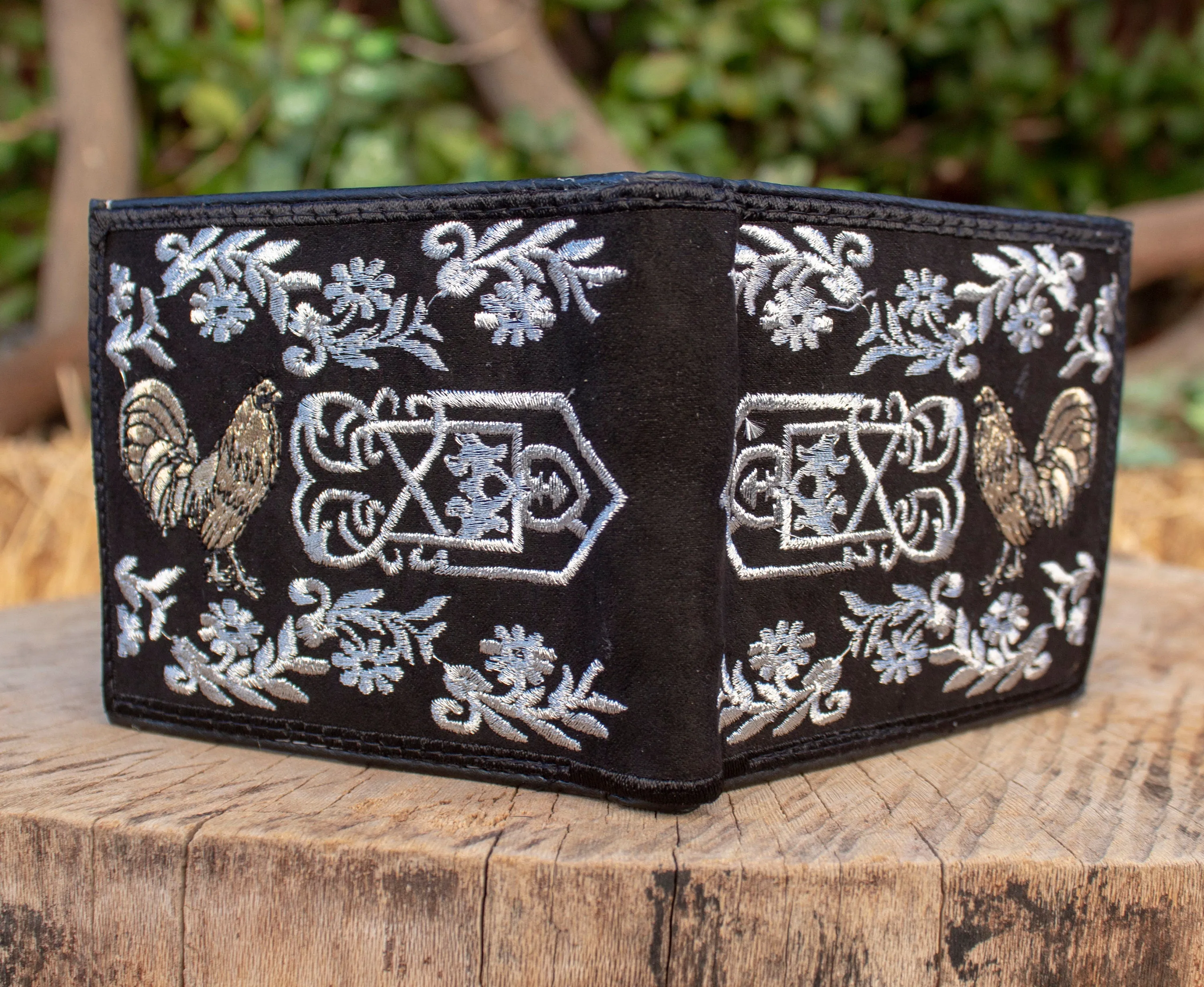 ROOSTER gallo cockfighting WESTERN EMBROIDERED leather bi fold wallet