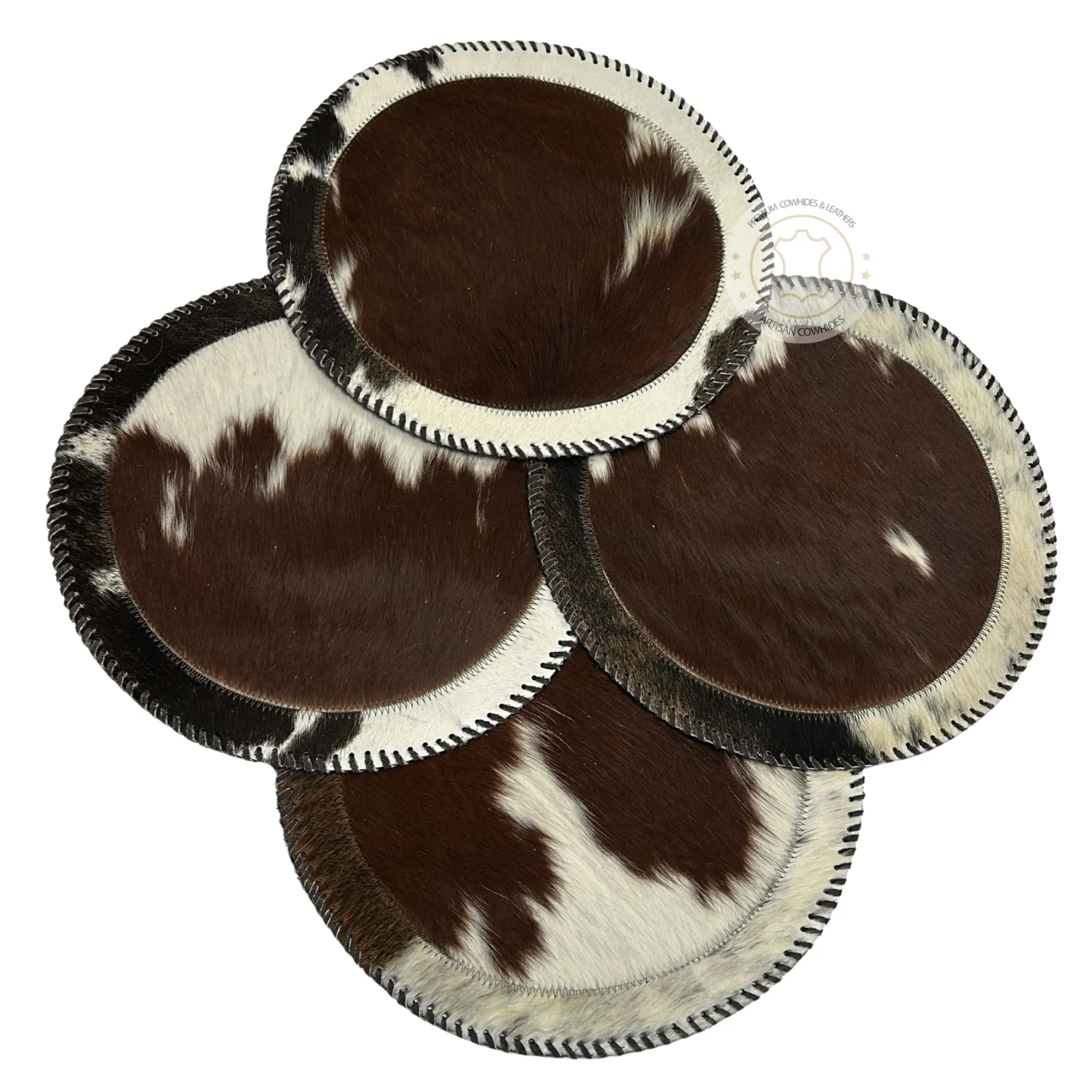 Round Cowhide Placemats -  16 inches diameter  - Single or set of two and four mats