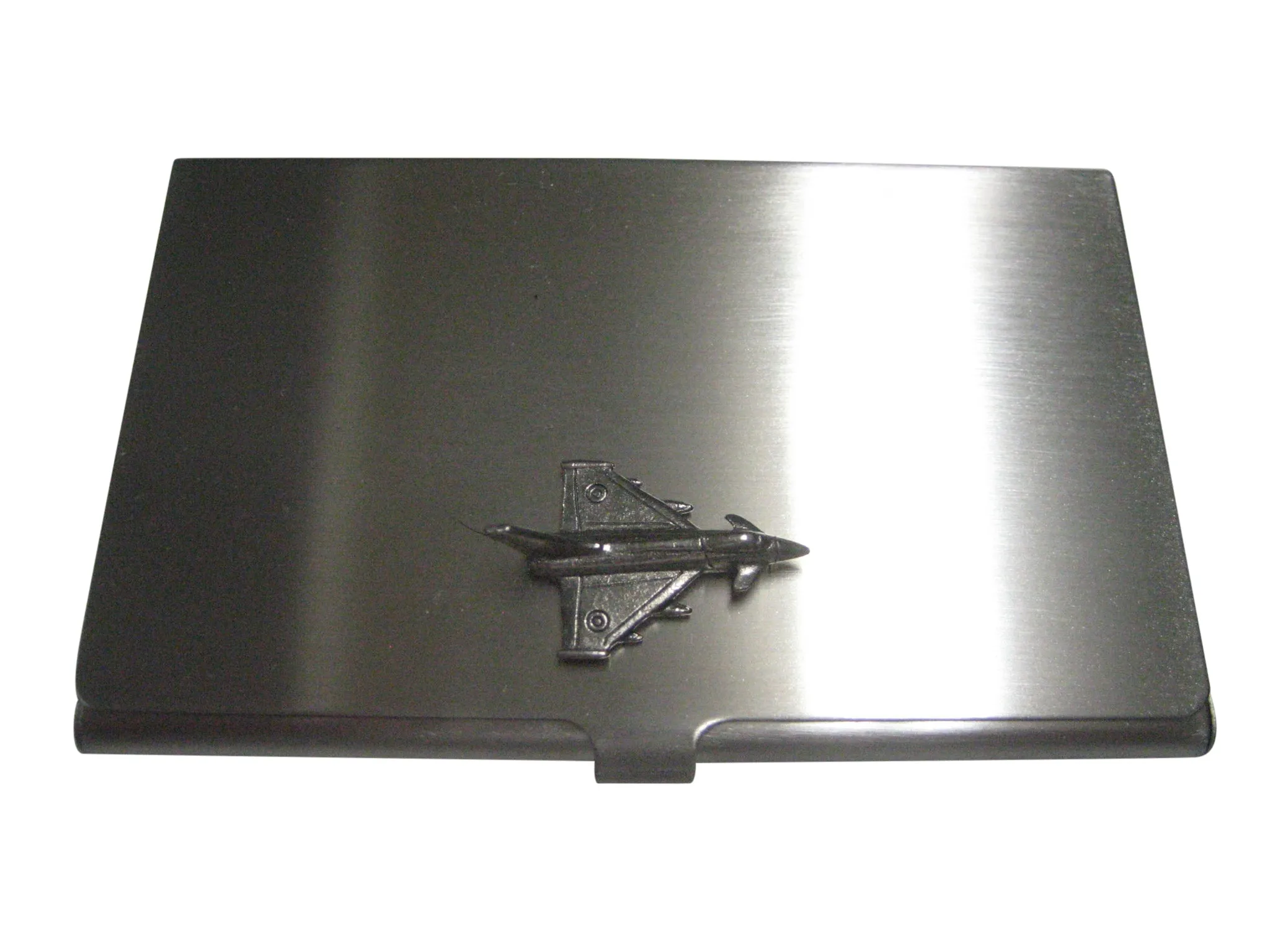 Silver Toned Textured Typhoon Jet Fighter Plane Business Card Holder